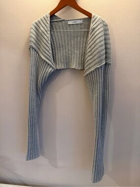 Simonett Nanu Bolero Shrug Grey Ribbed Knit Cropped Sweater One Size
